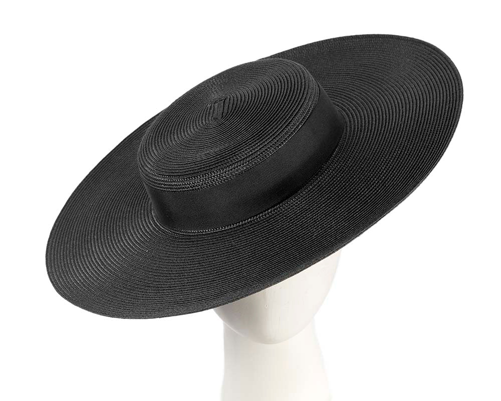 Wide brim black boater hat